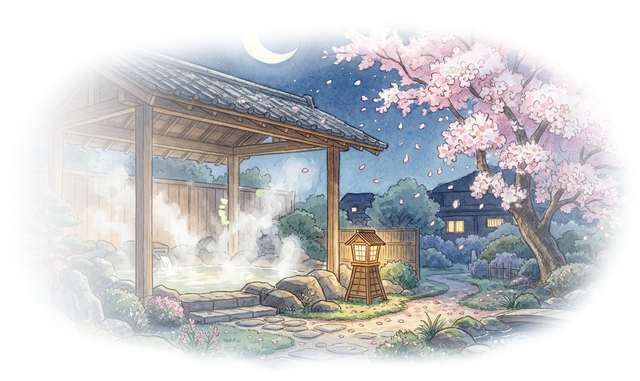 夜は露天風呂で…